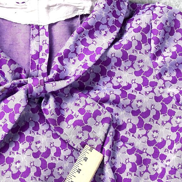 Vintage Dress Womens Large Purple Floral Bow Tie Neck Sheath Stretch Preppy 90s - Picture 10 of 10